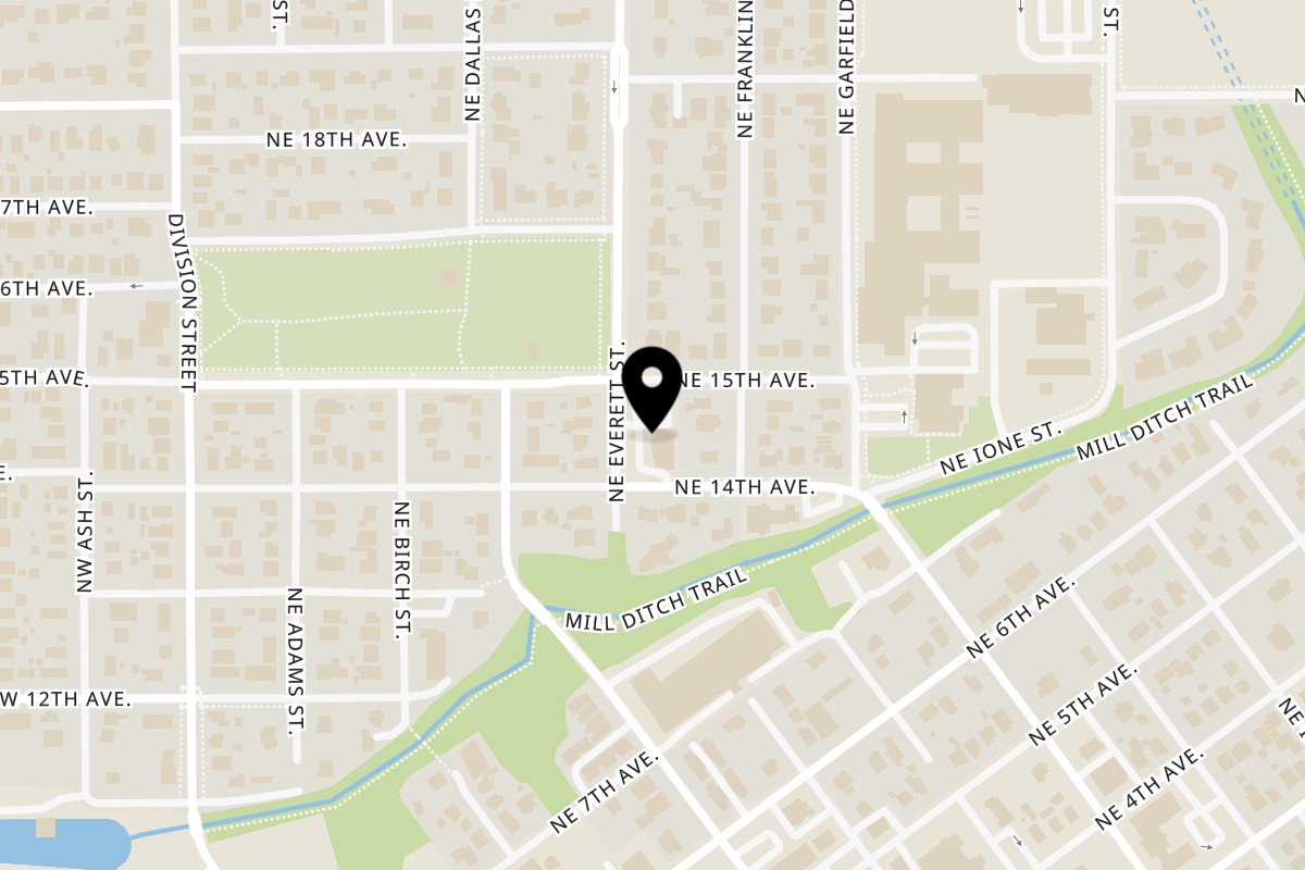 Map showing the location of Detroit Pizza on 1410 NE Everett St in Camas